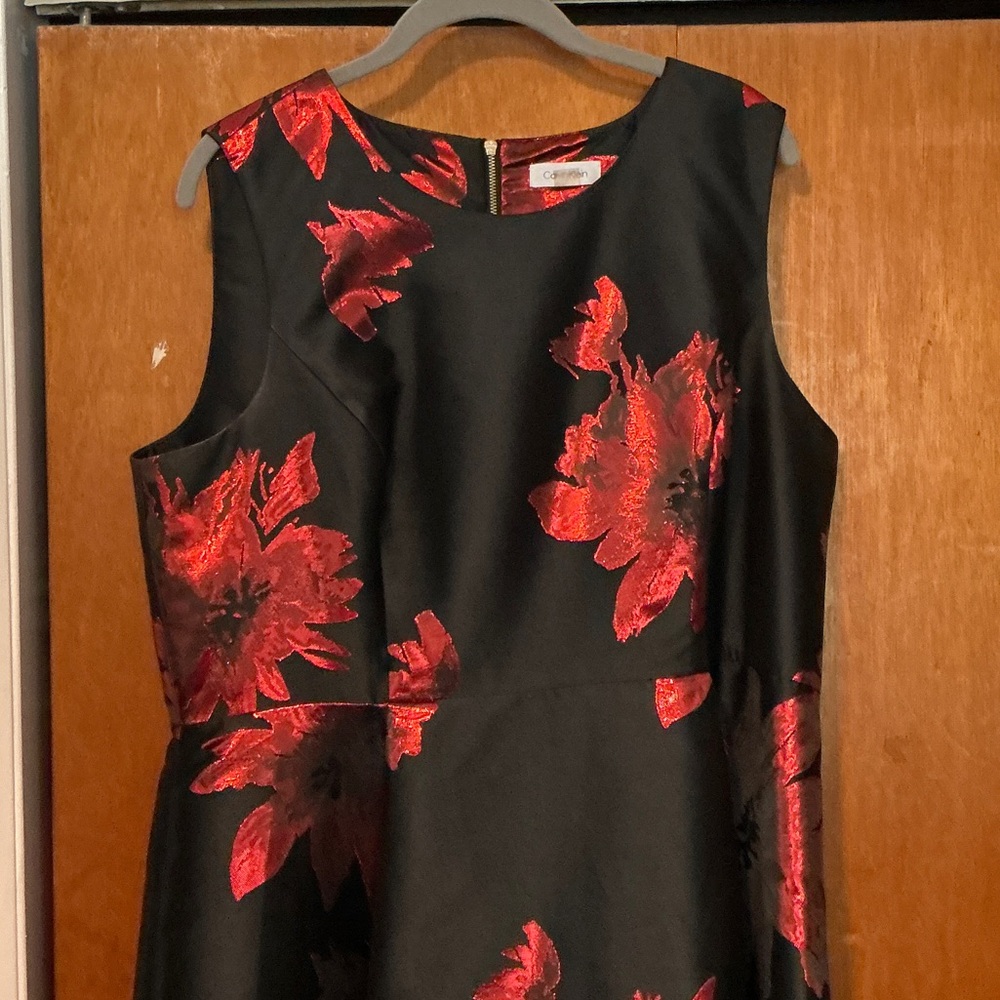 Calvin Klein Black Dress with Red Floral Design